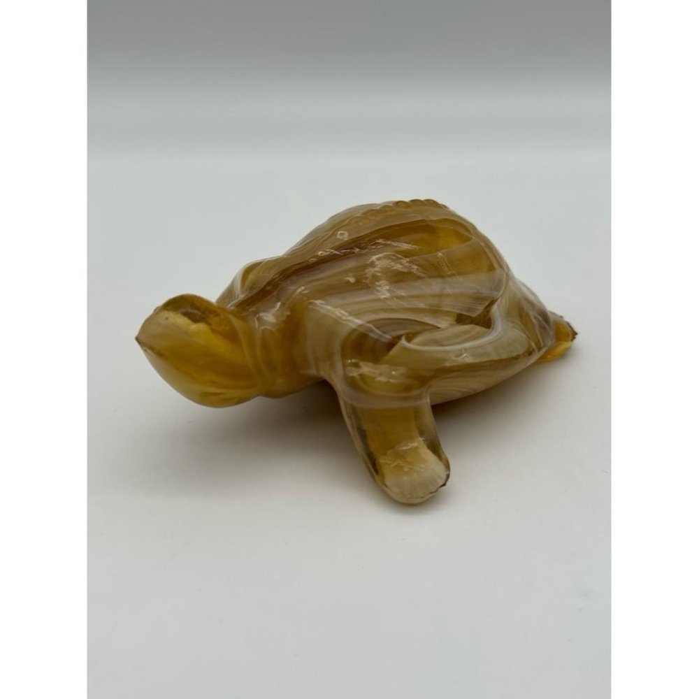 Vintage Carmel White Swirl Slag Glass Turtle Figurine Paperweight